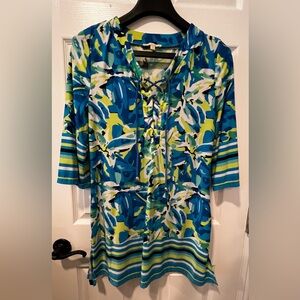 Vibrant Multicolor Women S Pullover Swimsuit Coverup Dress 3/4 Sleeve Stretch